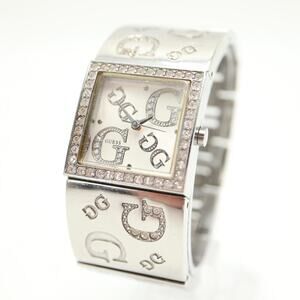 Guess Silver Tone Square Glitter Jewel 26mm Watch Stainless Steel w New Battery